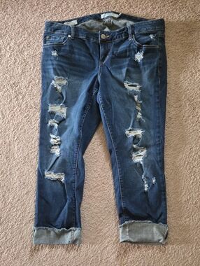 torrid Dark Blue Distressed Boyfriend Jeans, Size 14